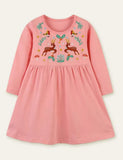 Deer Bird Embroidered Long Sleeve Dress - Mini Taylor