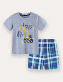 Excavator Plaid Print T-Shirt And Shorts Set
