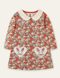 Floral Printed Rabbit Appliqué Long Sleeve Dress - Mini Taylor