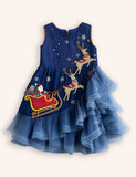 Tulle Christmas Senta & Reindeer Appliqué Dress