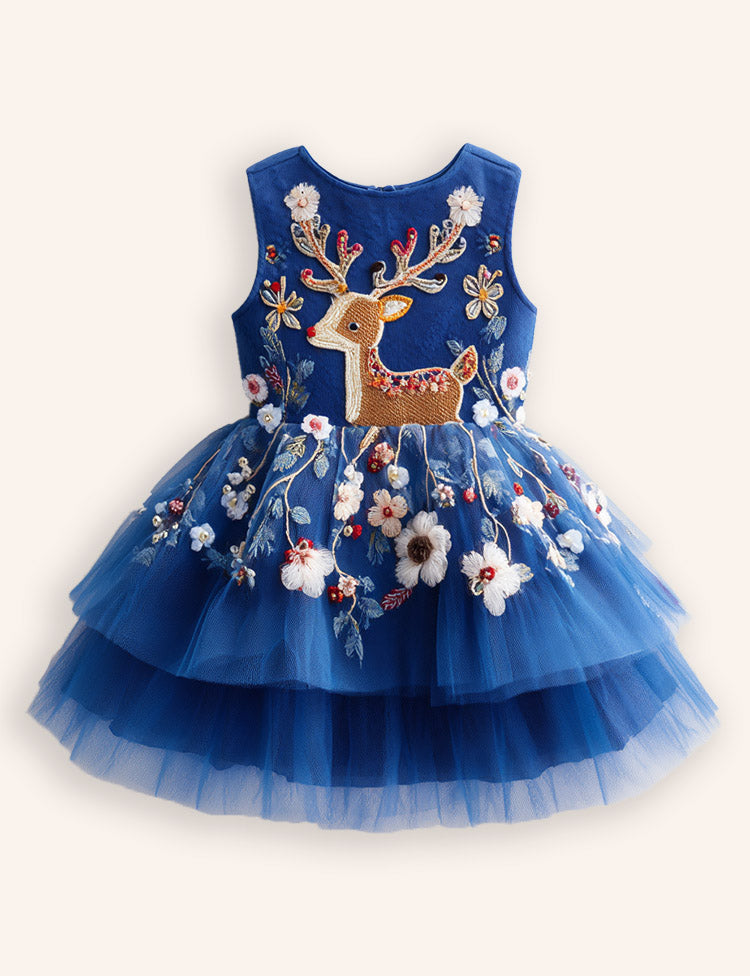 Tulle Floral Reindeer Dress
