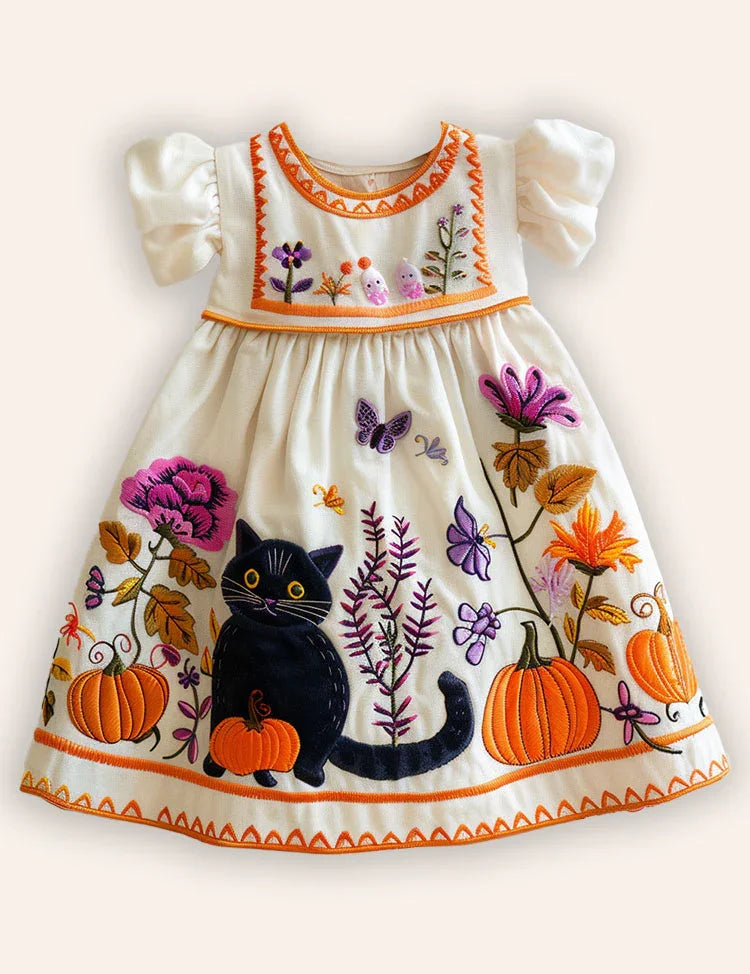Halloween Pumpkin Cats Appliqué Dress