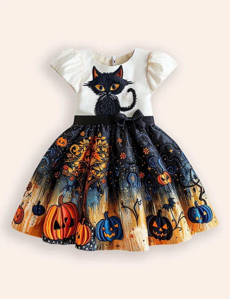 Halloween Black Cat Appliqué Dress