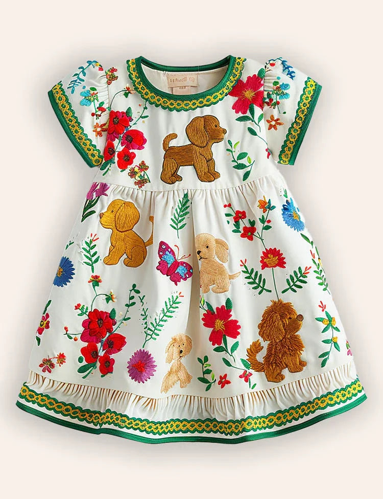 Floral Puppies Printed Dress