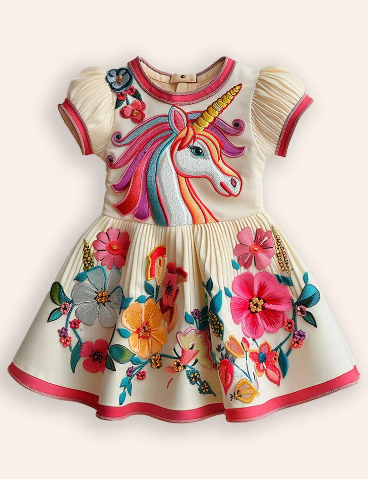 Flower Unicorn Appliqué Dress