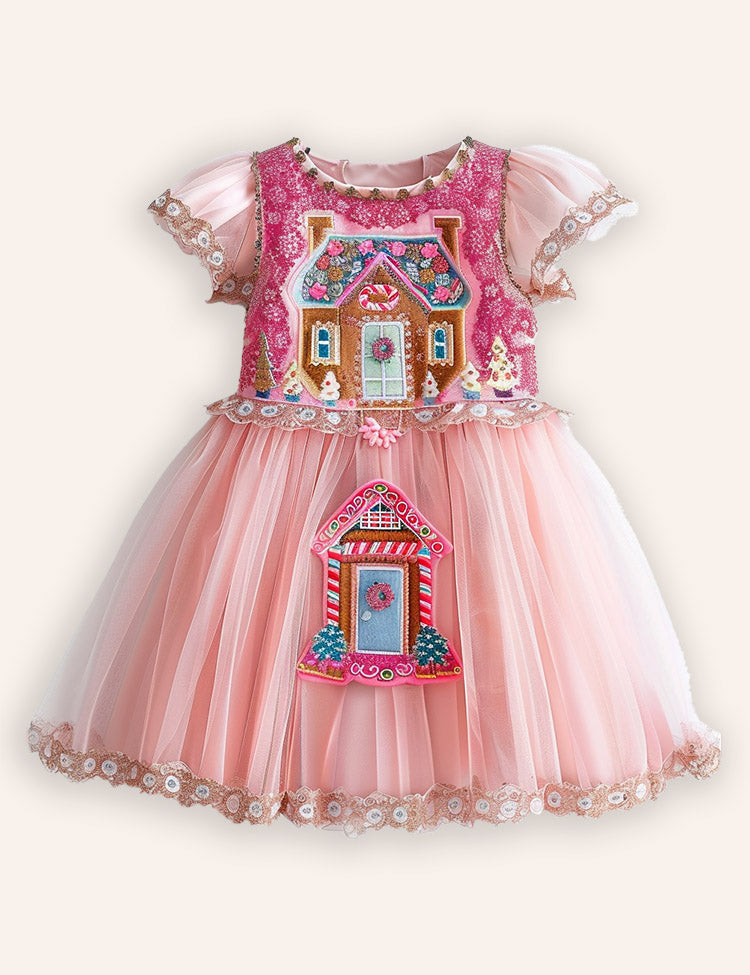 Gingerbread House Applique Tulle Dress