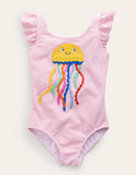 Jellyfish Appliqué Logo Flutter Sleeve Swimsuit - Mini Taylor