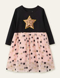 Star Printed Mesh Long Sleeve Dress