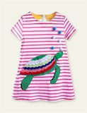 Today Only - Turtle Appliqué Short-Sleeved Striped Dress