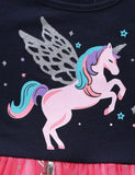 Cartoon Unicorn Printed Mesh Long Sleeve Dress - Mini Taylor
