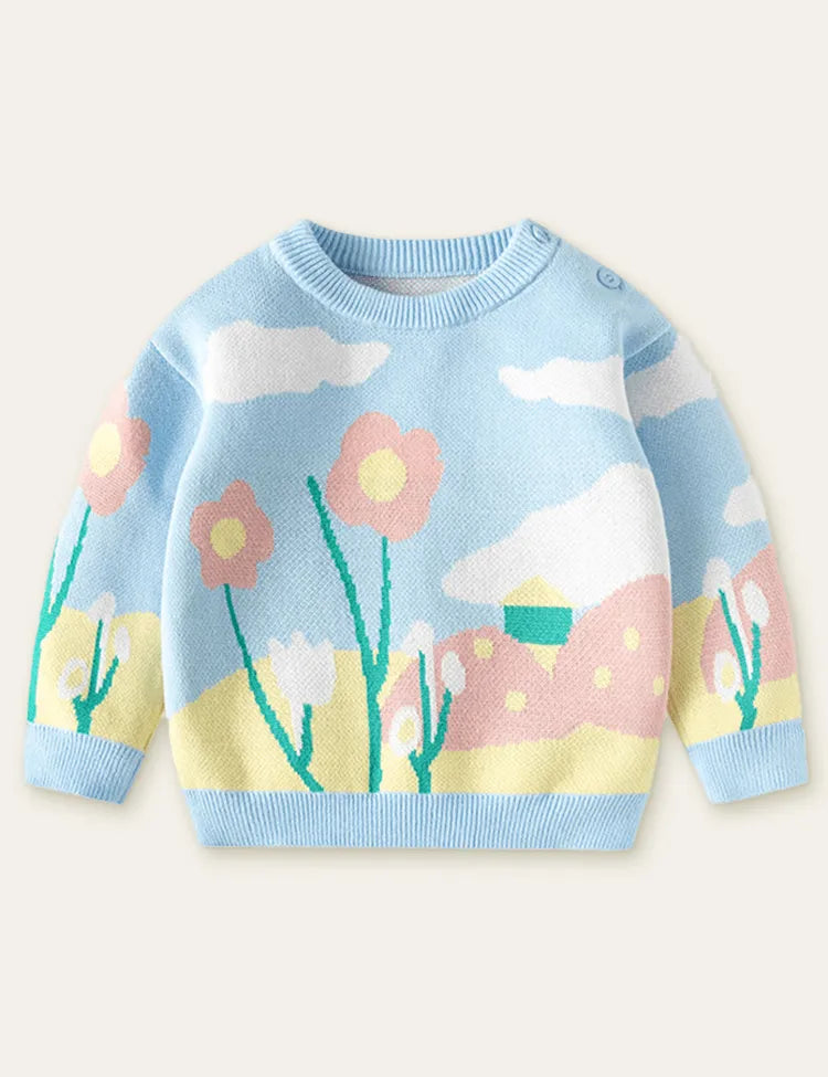 Macaron Color Series Flowers Printed Sweater - Mini Taylor