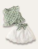 Multicolor Ruffled Plaid Top + Skirt Set - Mini Taylor