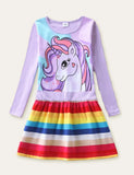 Unicorn Printed Rainbow Striped Dress