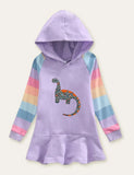 Unicorn Rainbow Striped Printed Hooded Dress - Mini Taylor